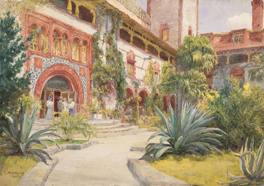 《ポンシデレオン旅館の中庭》（後期展示）水彩