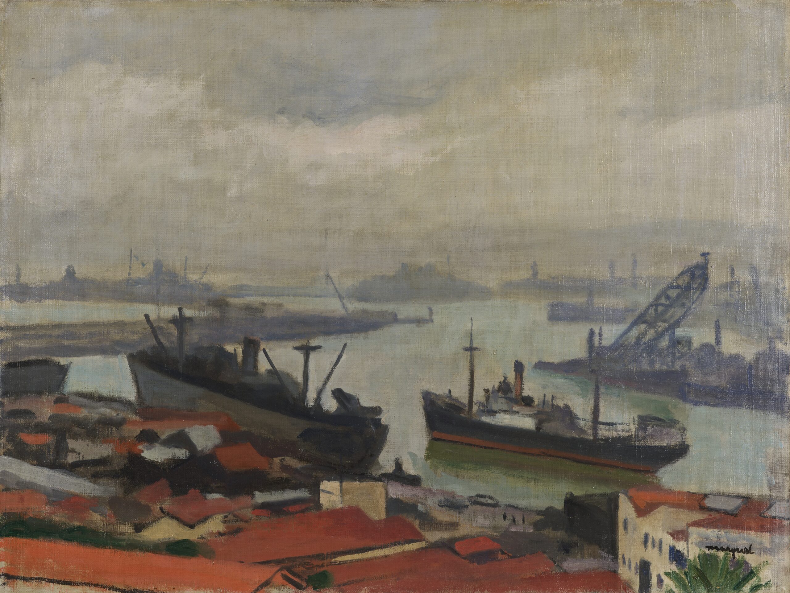 《港の二隻の貨物船》1942年頃　福岡市美術館