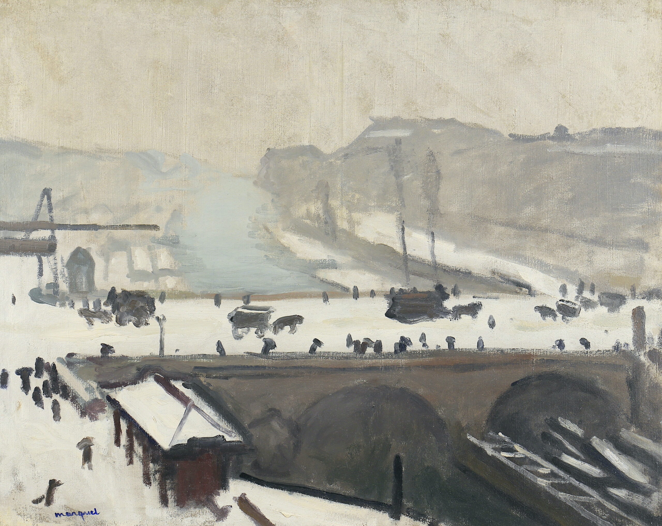 《サン＝ミシェル橋、霧と雪》1908-1909年頃　パリ、個人蔵（協力：パリ、ギャルリー・ド・ラ・プレジダンス）<br />
Courtesy Galerie de la Présidence, Paris
